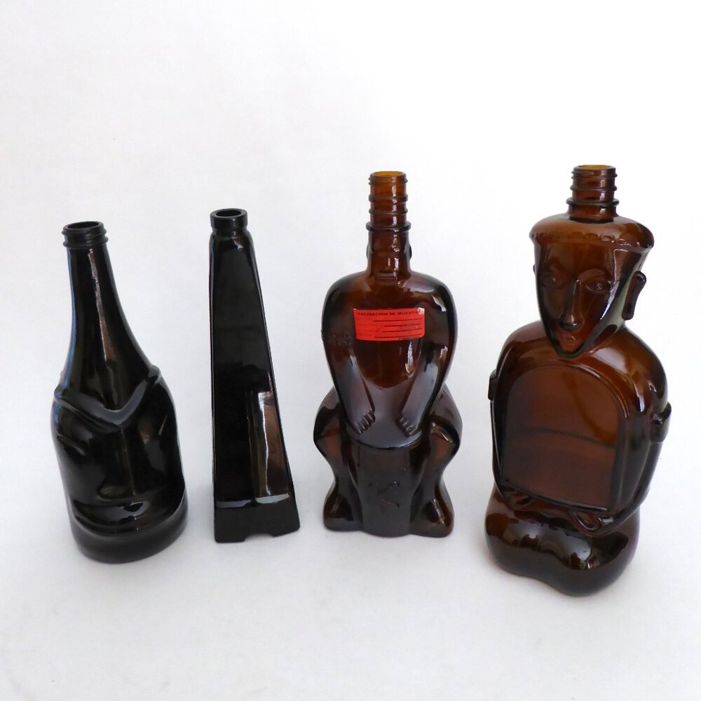 NEW VINTAGE PROTOTYPE LIQUOR ALCOHOL GLASS BOTTLES LOT OF 4 TIKI BAR MEXICO KAHL